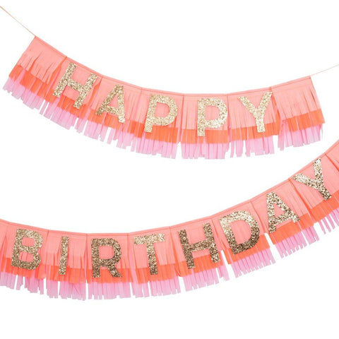 MeriMeri Pink Fringe Happy Birthday Garland